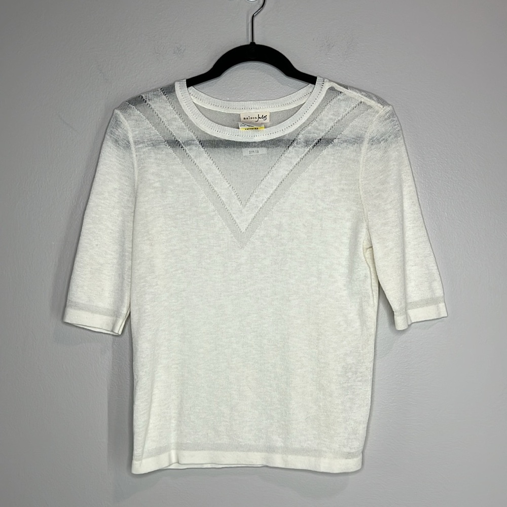 Maison Jules white knit elbow length sleeve cotton blend top size Medium